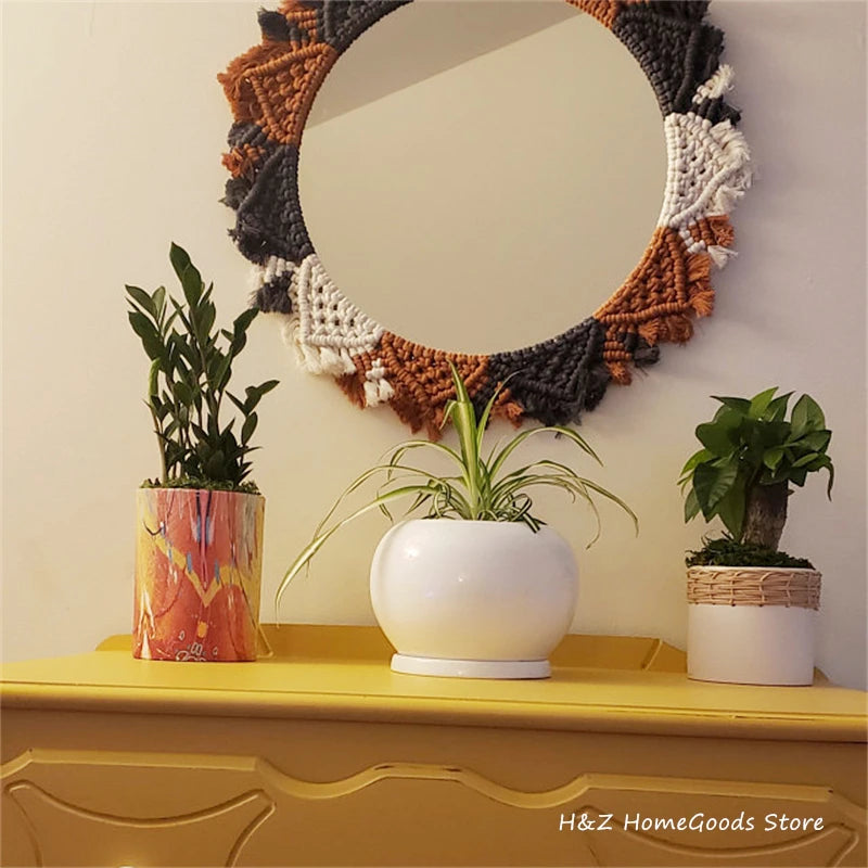 Bohemia Macrame Handmade Makeup Decorative Mirror Wall Tapestry For Bedroom Livingroom Bathroom Home Decor Shower Round Mirrors