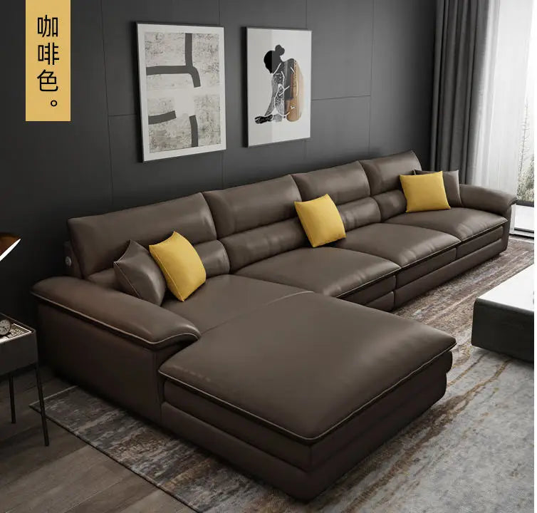 MANBAS Nordic Living Room Sofa Italian Genuine Leather Couch L-shaped Sectional Sofa Sets for Home Furniture Seating Room