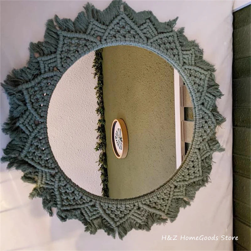 Bohemia Macrame Handmade Makeup Decorative Mirror Wall Tapestry For Bedroom Livingroom Bathroom Home Decor Shower Round Mirrors