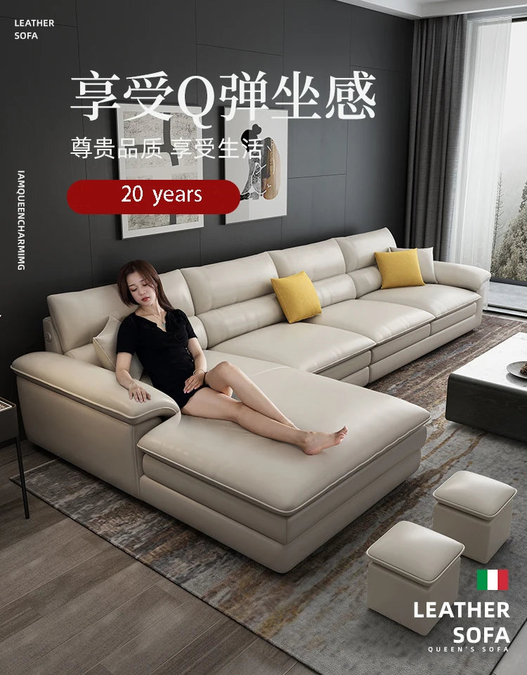 MANBAS Nordic Living Room Sofa Italian Genuine Leather Couch L-shaped Sectional Sofa Sets for Home Furniture Seating Room