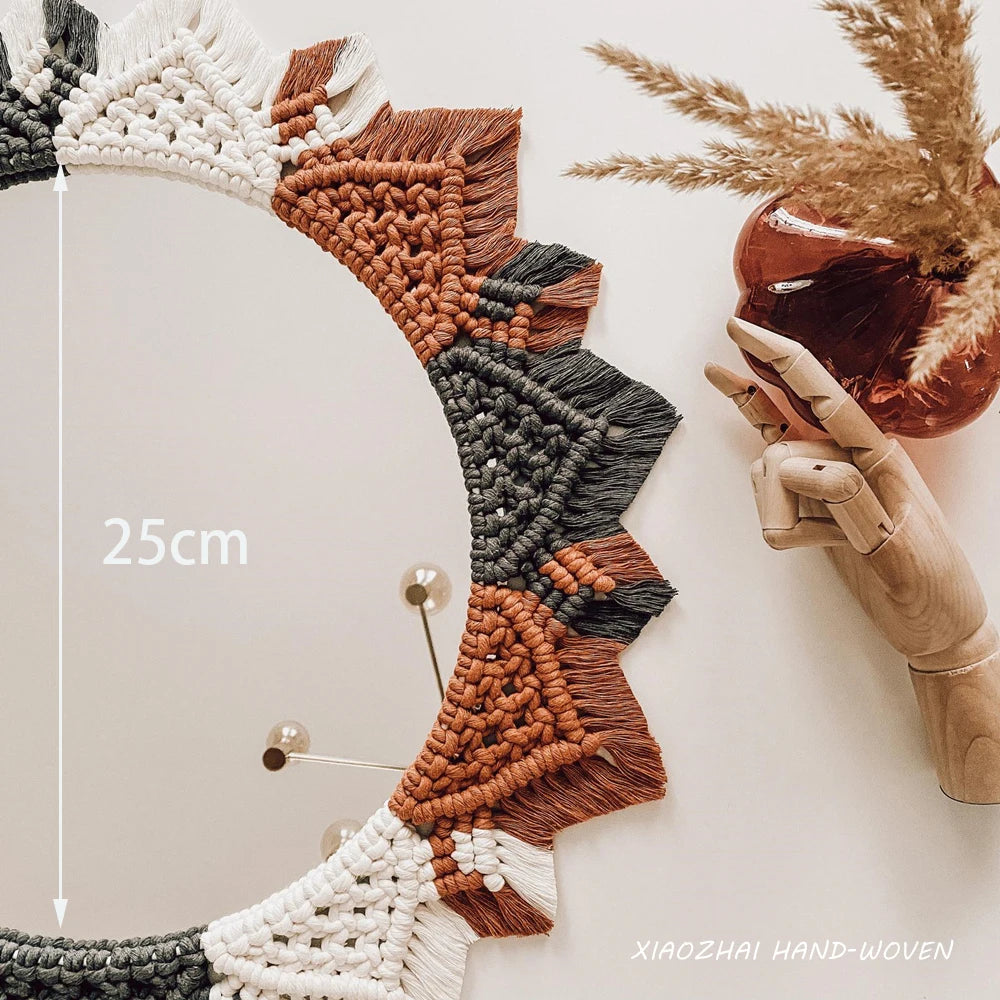 Bohemia Macrame Handmade Makeup Decorative Mirror Wall Tapestry For Bedroom Livingroom Bathroom Home Decor Shower Round Mirrors