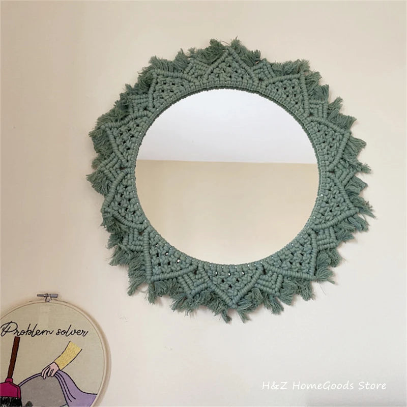 Bohemia Macrame Handmade Makeup Decorative Mirror Wall Tapestry For Bedroom Livingroom Bathroom Home Decor Shower Round Mirrors