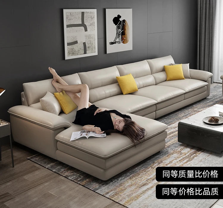 MANBAS Nordic Living Room Sofa Italian Genuine Leather Couch L-shaped Sectional Sofa Sets for Home Furniture Seating Room