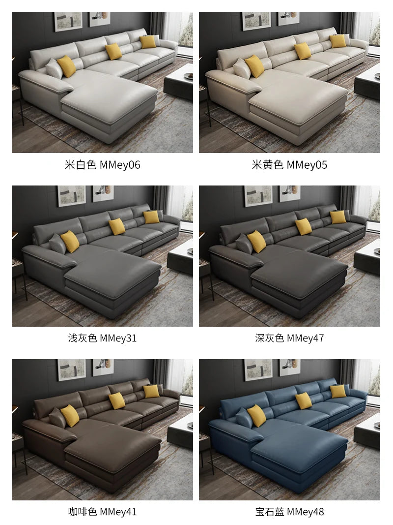 MANBAS Nordic Living Room Sofa Italian Genuine Leather Couch L-shaped Sectional Sofa Sets for Home Furniture Seating Room
