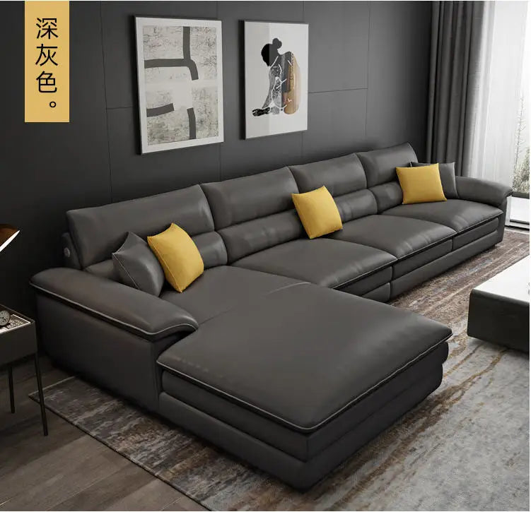 MANBAS Nordic Living Room Sofa Italian Genuine Leather Couch L-shaped Sectional Sofa Sets for Home Furniture Seating Room
