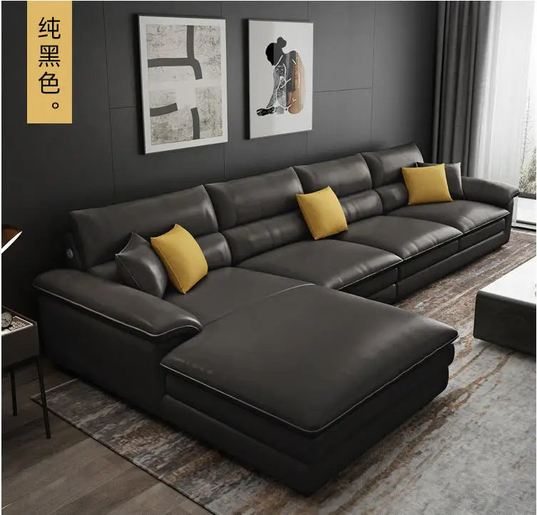MANBAS Nordic Living Room Sofa Italian Genuine Leather Couch L-shaped Sectional Sofa Sets for Home Furniture Seating Room