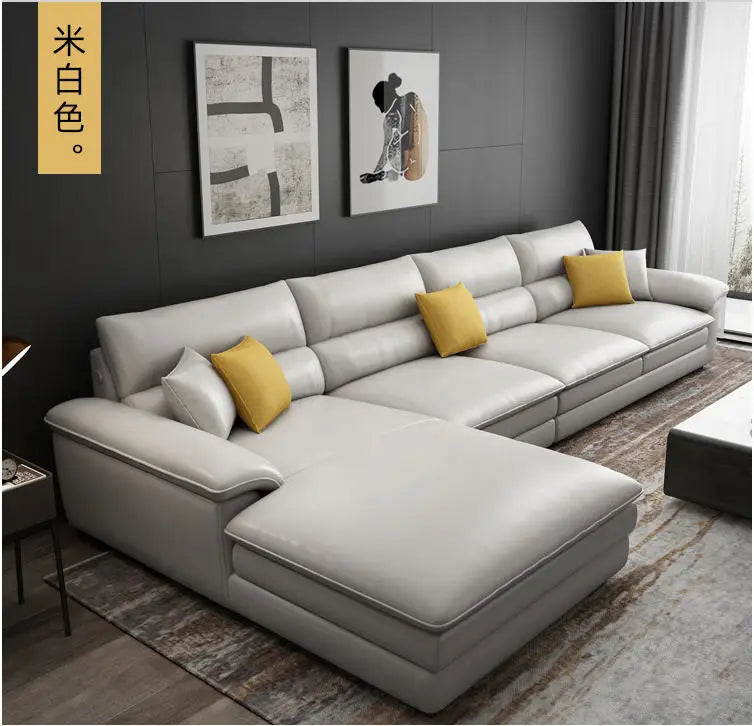 MANBAS Nordic Living Room Sofa Italian Genuine Leather Couch L-shaped Sectional Sofa Sets for Home Furniture Seating Room