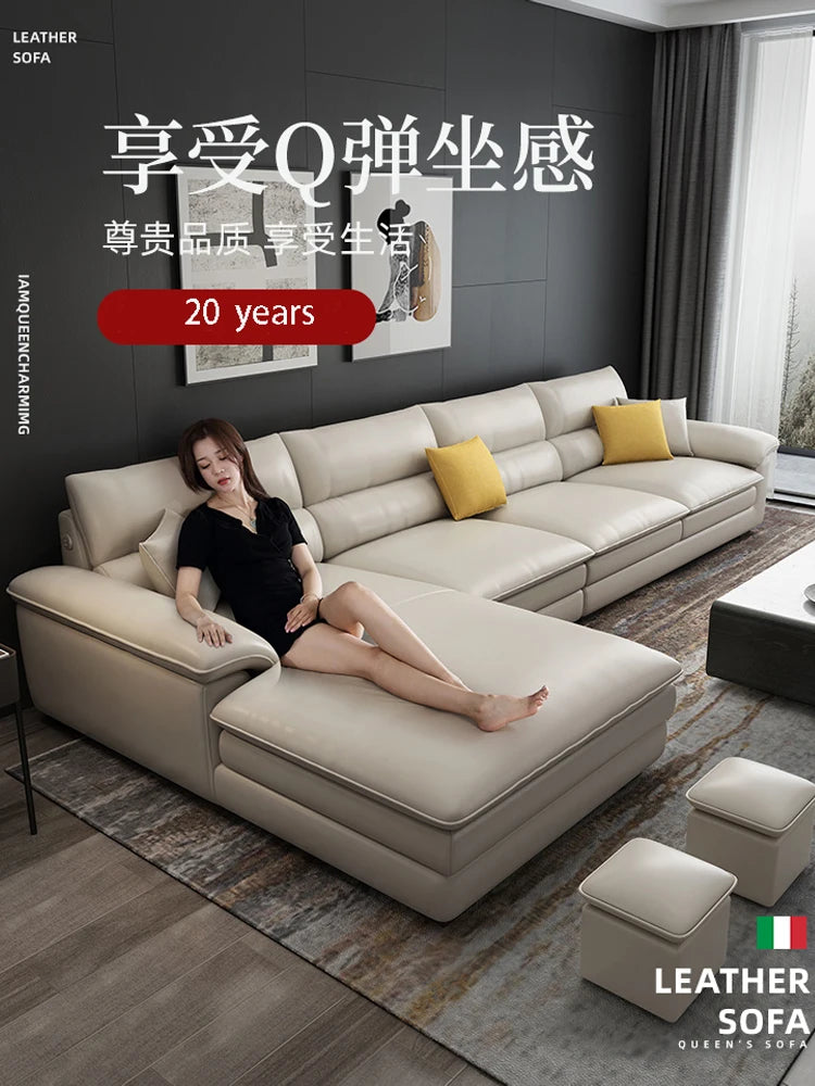 MANBAS Nordic Living Room Sofa Italian Genuine Leather Couch L-shaped Sectional Sofa Sets for Home Furniture Seating Room