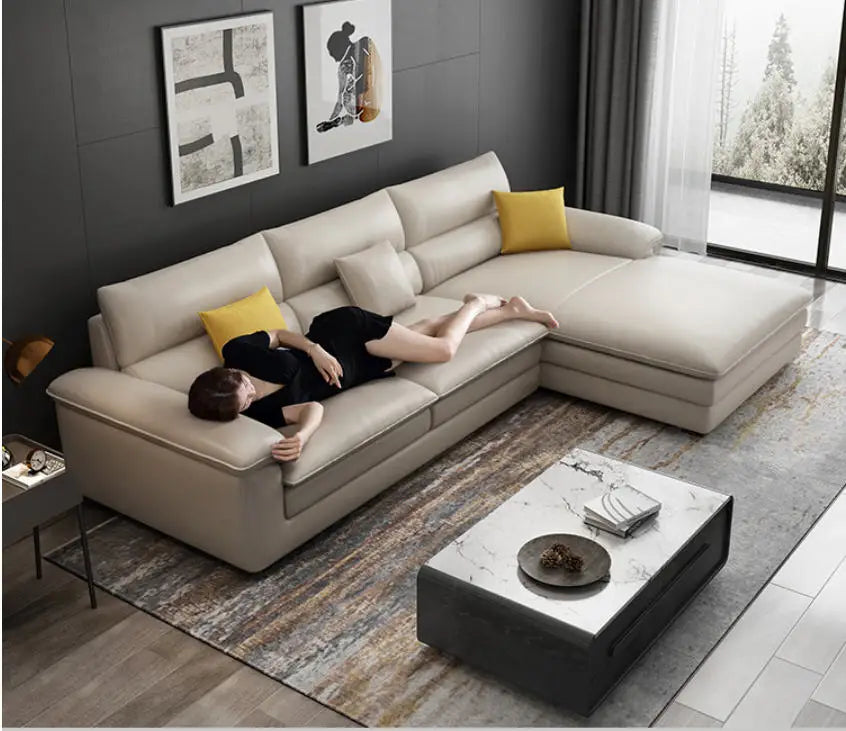 MANBAS Nordic Living Room Sofa Italian Genuine Leather Couch L-shaped Sectional Sofa Sets for Home Furniture Seating Room