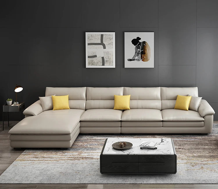 MANBAS Nordic Living Room Sofa Italian Genuine Leather Couch L-shaped Sectional Sofa Sets for Home Furniture Seating Room