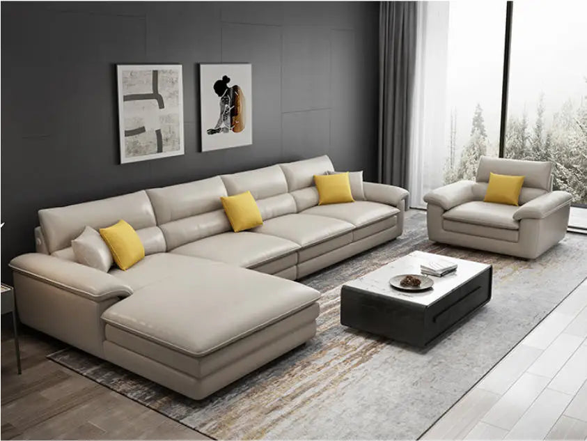 MANBAS Nordic Living Room Sofa Italian Genuine Leather Couch L-shaped Sectional Sofa Sets for Home Furniture Seating Room