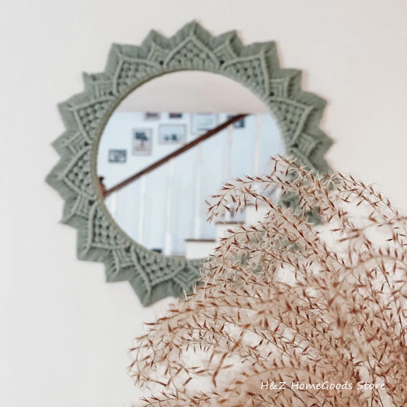 Bohemia Macrame Handmade Makeup Decorative Mirror Wall Tapestry For Bedroom Livingroom Bathroom Home Decor Shower Round Mirrors