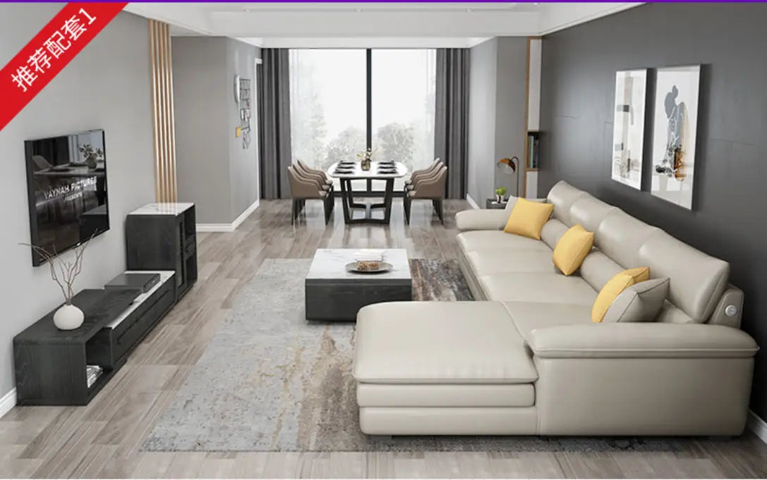 MANBAS Nordic Living Room Sofa Italian Genuine Leather Couch L-shaped Sectional Sofa Sets for Home Furniture Seating Room