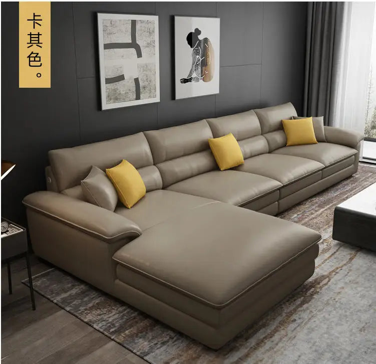 MANBAS Nordic Living Room Sofa Italian Genuine Leather Couch L-shaped Sectional Sofa Sets for Home Furniture Seating Room