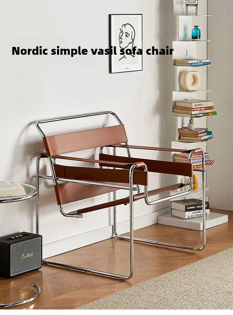 Nordic Vassili Leisure Chair Single Chair Medieval Industrial Style Network Red Bauhaus Saddle Leather Simple Photo Furniture