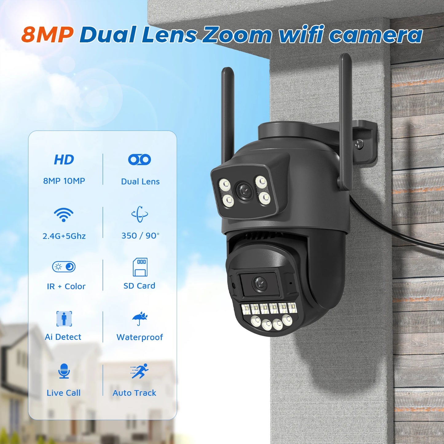 5K 10MP HD Wifi PTZ Camera Outdoor 8MP Dual Lens Dual Screen AI Auto Tracking IP Camera CCTV Audio Video Surveillance P2P O-KAM