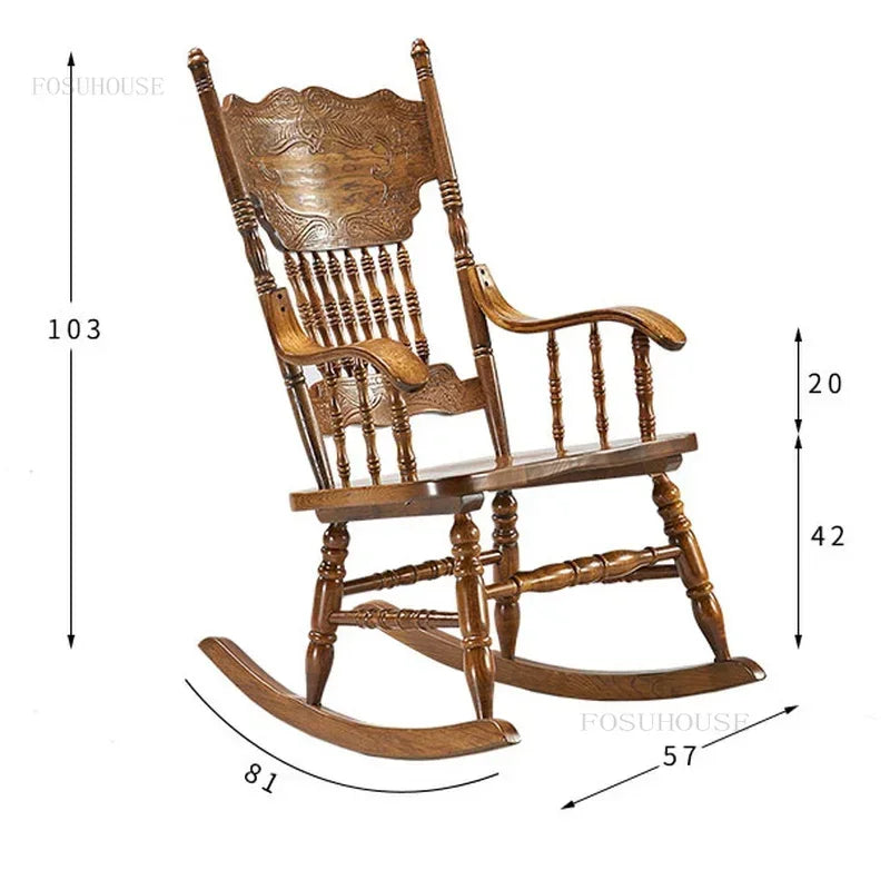 American Living Room Rocking Chairs Furniture Home Balcony Leisure Back Armchair for Adults Retro Homestay Dormitory Recliner Z