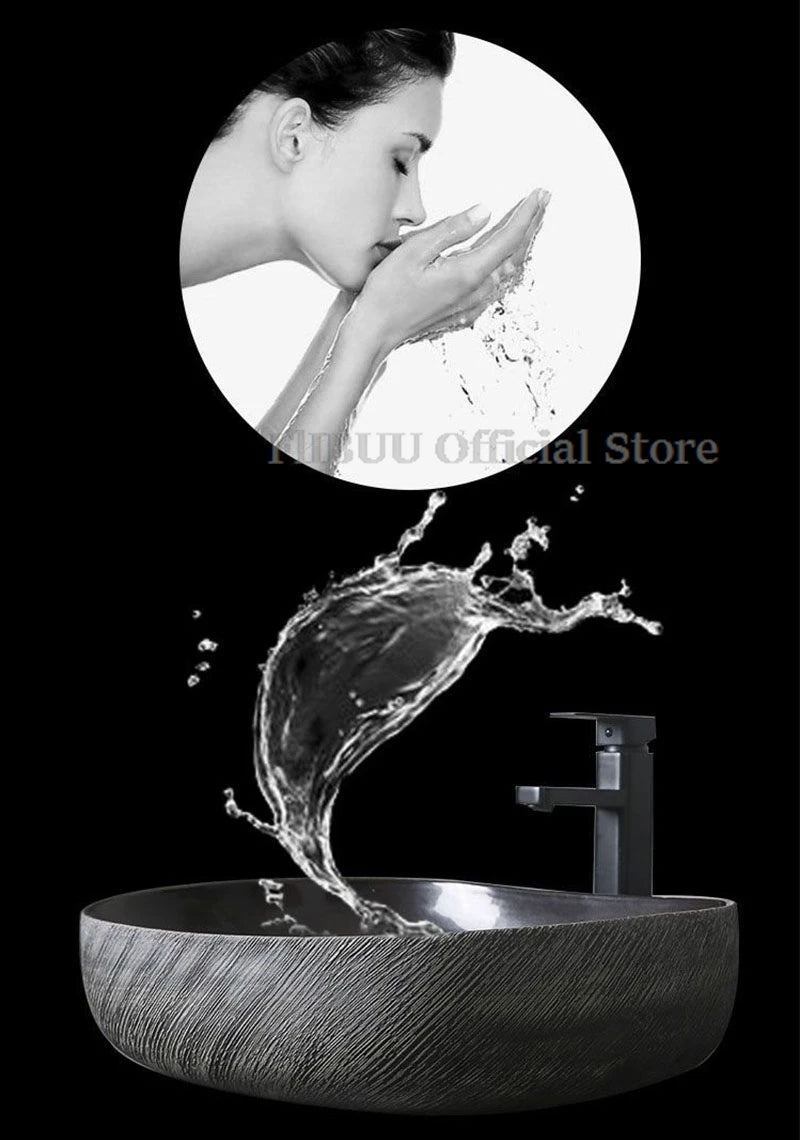 Ceramic Bathroom Vessel Sink Bowl Above Counter Art Single Sink Drain Lavatory Wash Hand Basin Household Countertop Wash Basin