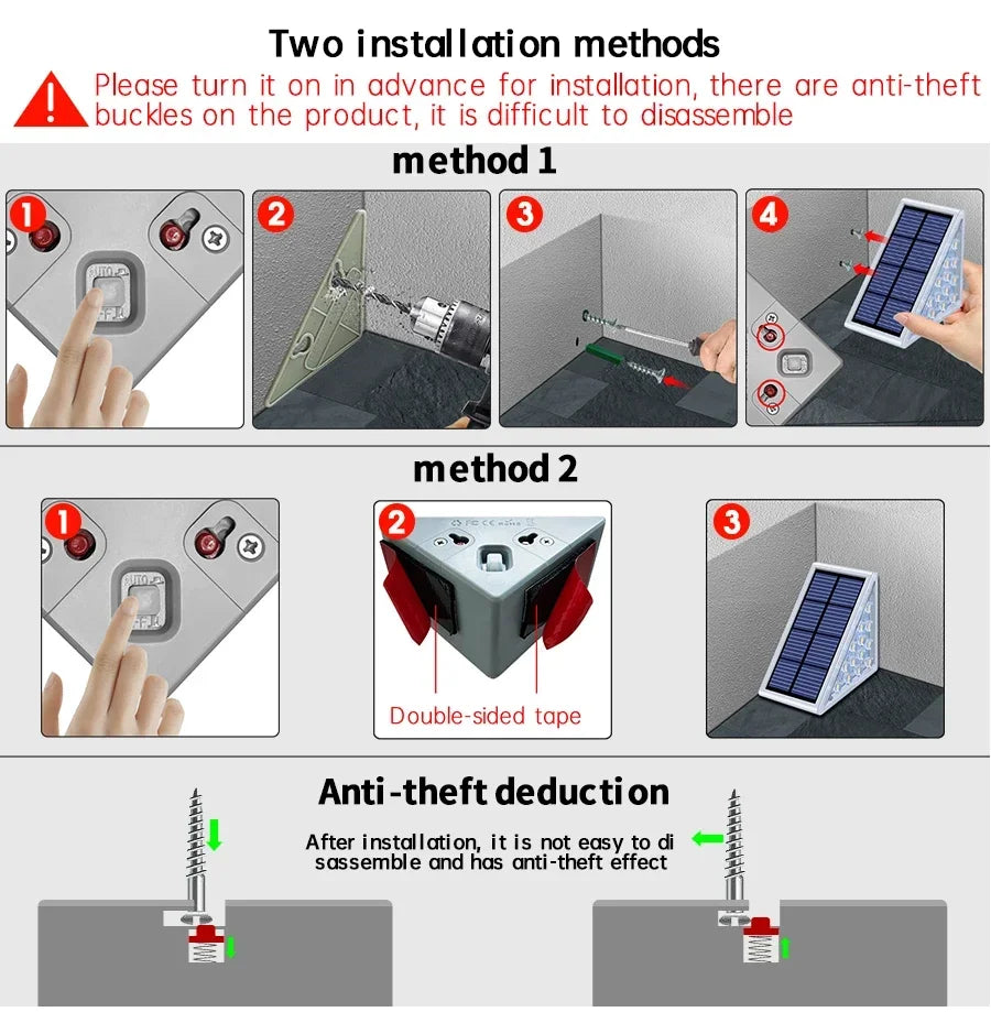 6pcs LED Step Lamp Stair Light Outdoor IP67 Waterproof Solar Light With Lens Anti-theft Decor Lighting For Garden Deck Path