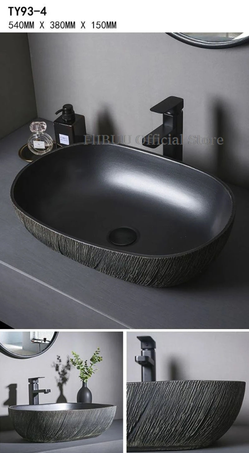 Ceramic Bathroom Vessel Sink Bowl Above Counter Art Single Sink Drain Lavatory Wash Hand Basin Household Countertop Wash Basin