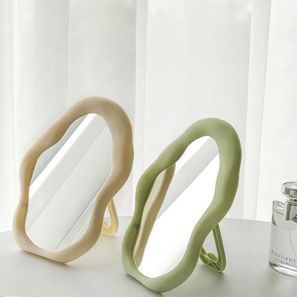 1PC Cream Style Makeup Mirror Decorative Irregular Simple Standing Dresser Mirror Cloud Shaped French Hairdressing Wall Mirror