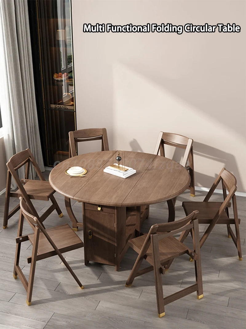 Foldable Dining Table Solid Wood Round Table 1.2m Multifunctional Dining Table And Chair Combination Furniture For Save Space