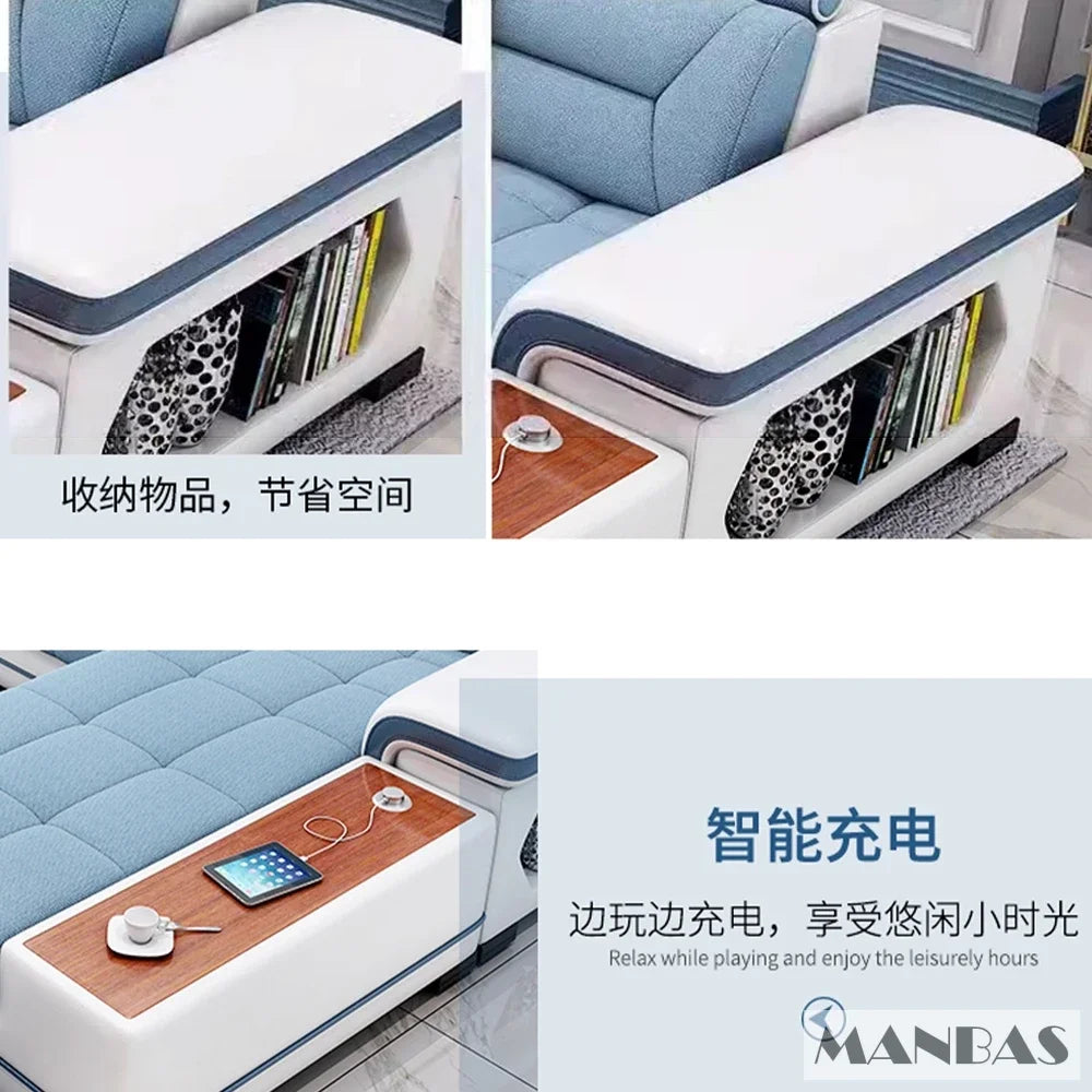 Big U-Shape Coth Living Room Sofa Sets with USB, Speaker, Stools,Bluetooth - Linlamlim Fabric Sectional Sofas for Home Furniture
