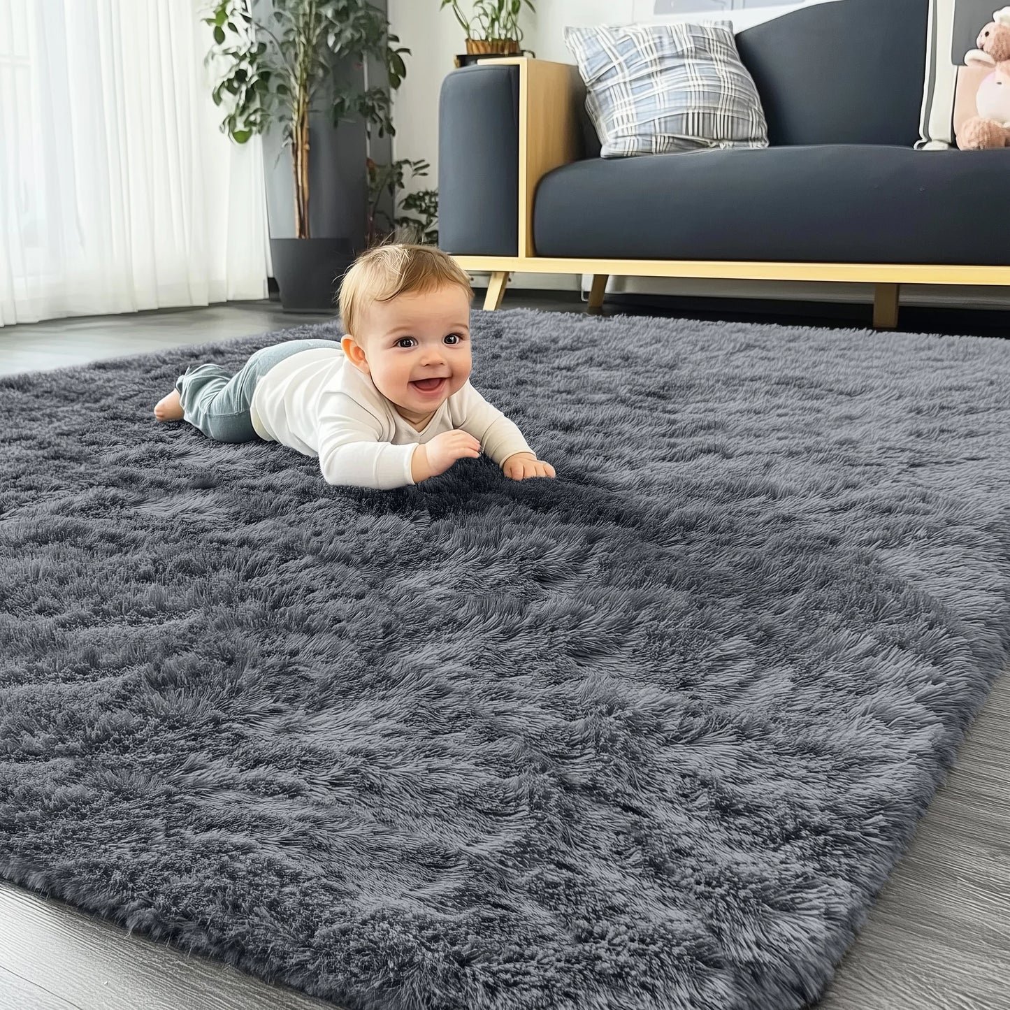 Olanly Large Area Rugs For Living Room Bedroom Soft Fluffy Shaggy Bedside Rug Indoor Floor Plush Carpet for Kids Dorm Home Decor