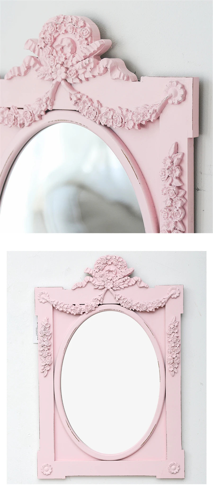 French Retro Makeup Mirror Dressing Table Pink Princess Decorative Mirror Wooden Resin Hand-carved Wall Mirror Wall Home Decor
