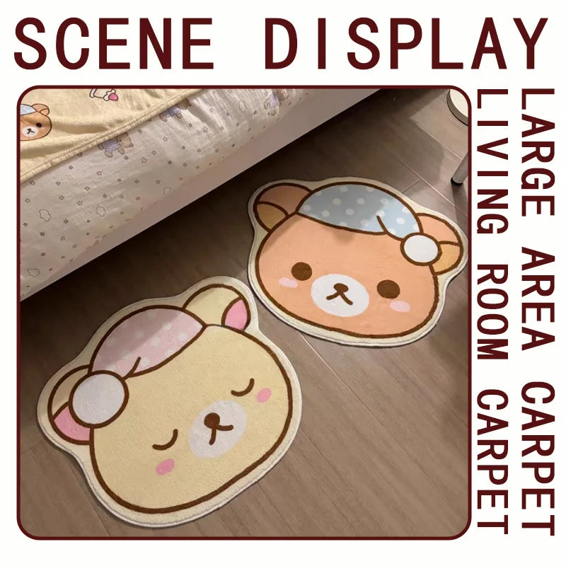 Cute Bear Home Decoration Floor Mat Irregular Cartoon Girl Bedroom Carpet Nightcap Bear Children Rug Plush Soft Foot Mats Tapete