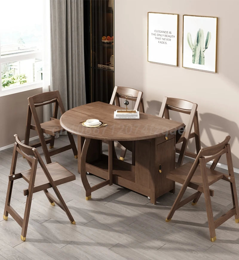 Foldable Dining Table Solid Wood Round Table 1.2m Multifunctional Dining Table And Chair Combination Furniture For Save Space