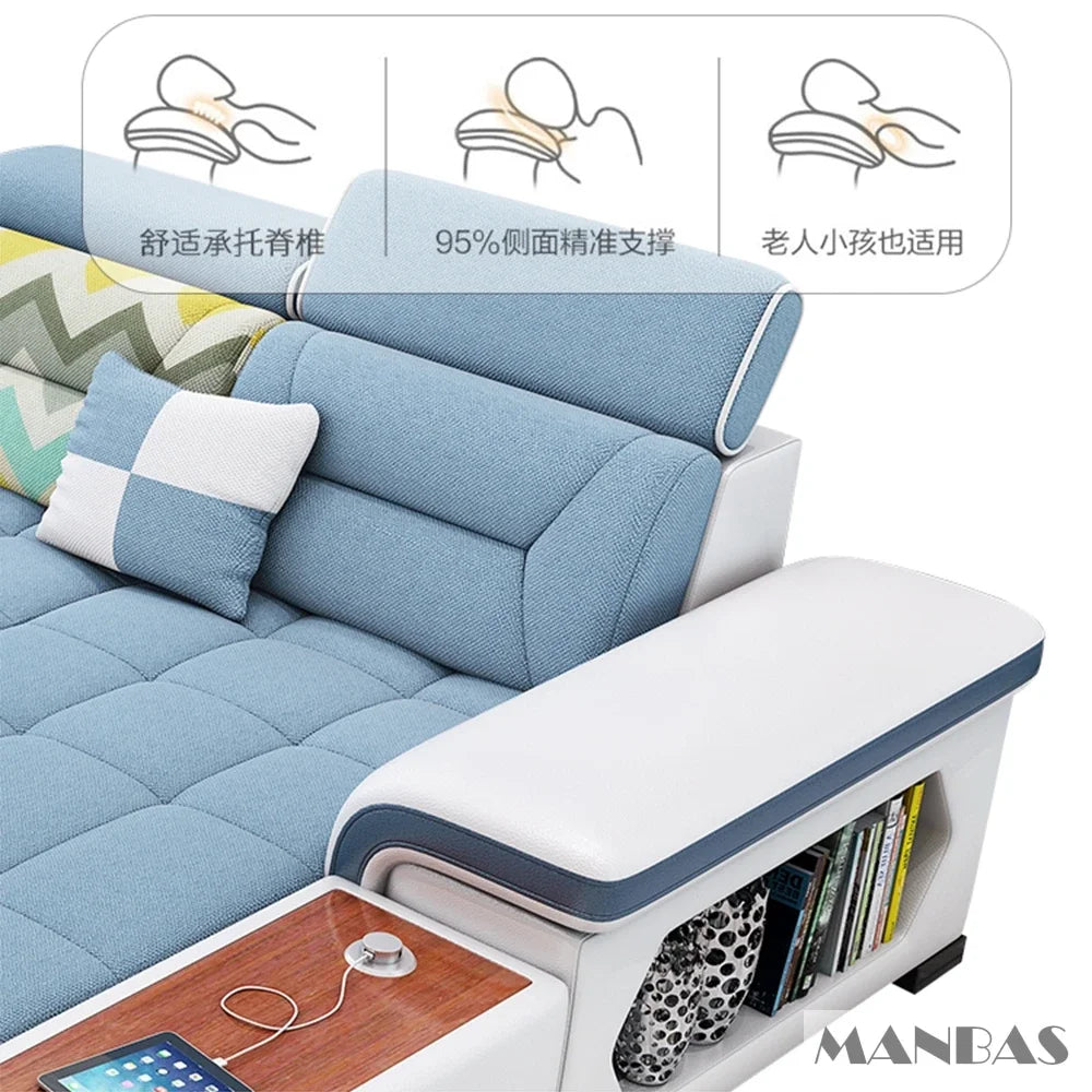 Big U-Shape Coth Living Room Sofa Sets with USB, Speaker, Stools,Bluetooth - Linlamlim Fabric Sectional Sofas for Home Furniture