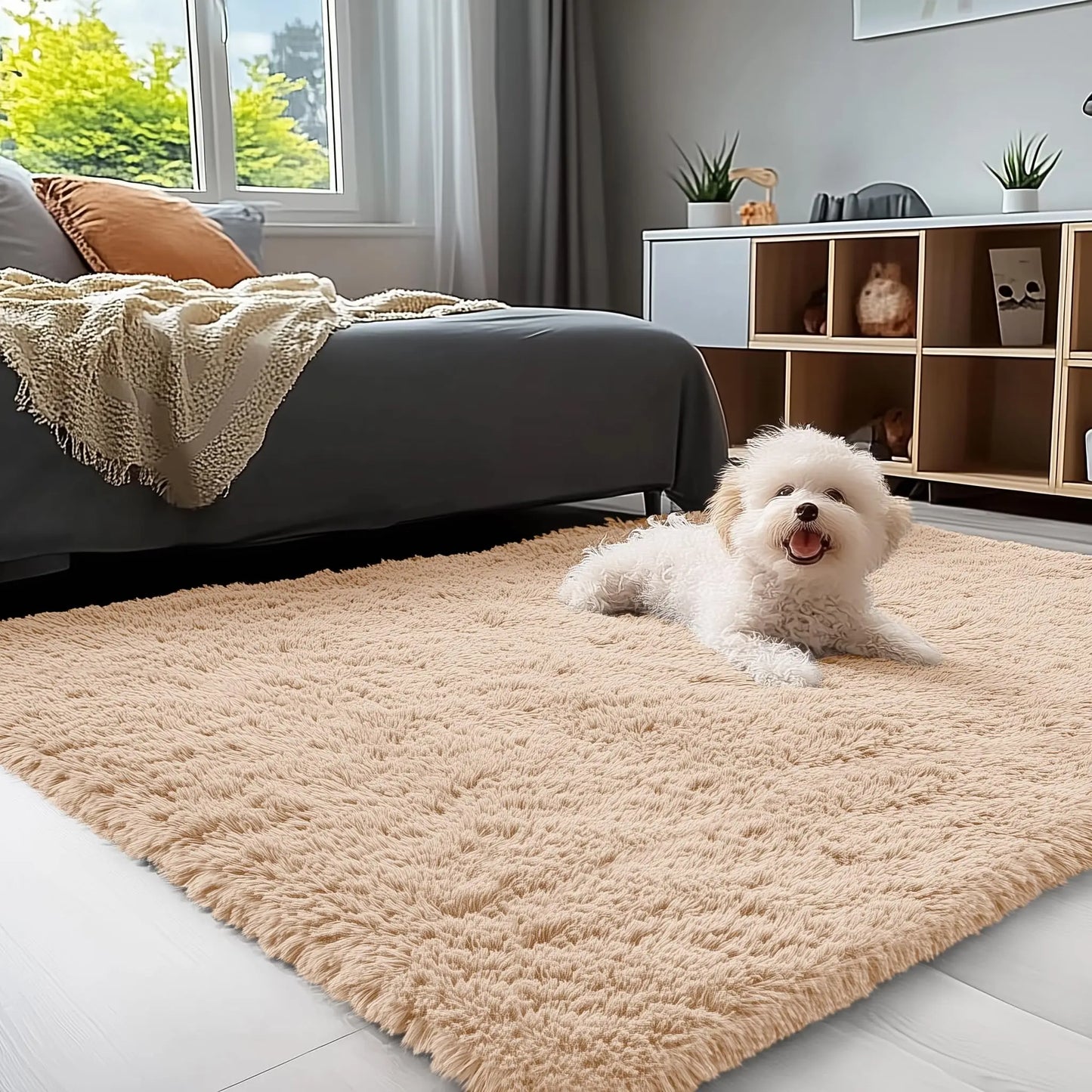Olanly Large Area Rugs For Living Room Bedroom Soft Fluffy Shaggy Bedside Rug Indoor Floor Plush Carpet for Kids Dorm Home Decor