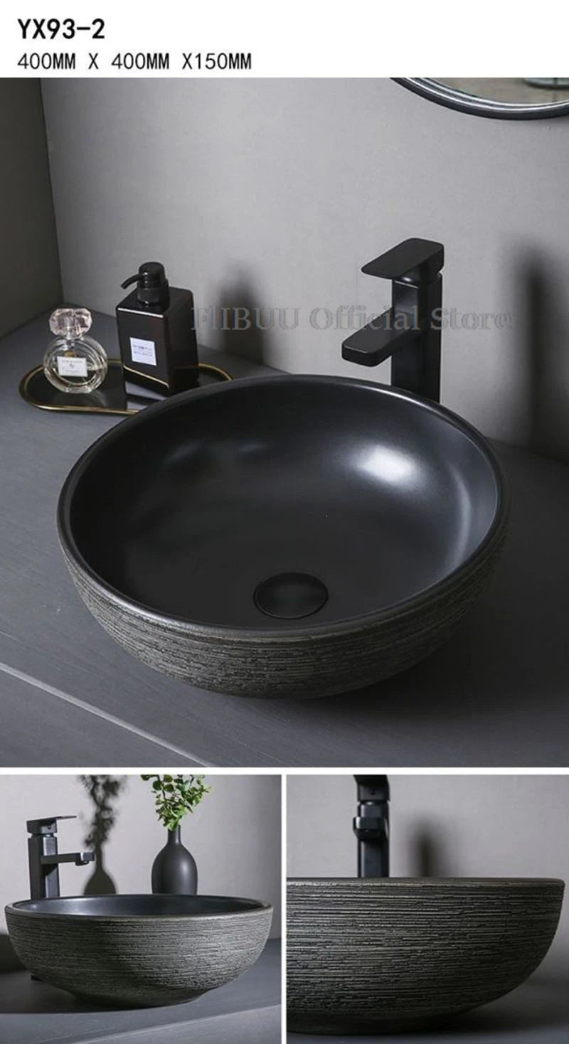 Ceramic Bathroom Vessel Sink Bowl Above Counter Art Single Sink Drain Lavatory Wash Hand Basin Household Countertop Wash Basin