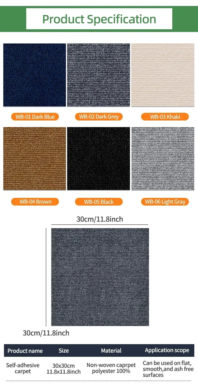 30x30CM DIY Self Adhesive Carpet Floor Tiles Sticker Square Rugs Peel And Stick Mat Flooring For Kitchen Home Decor Carpets 