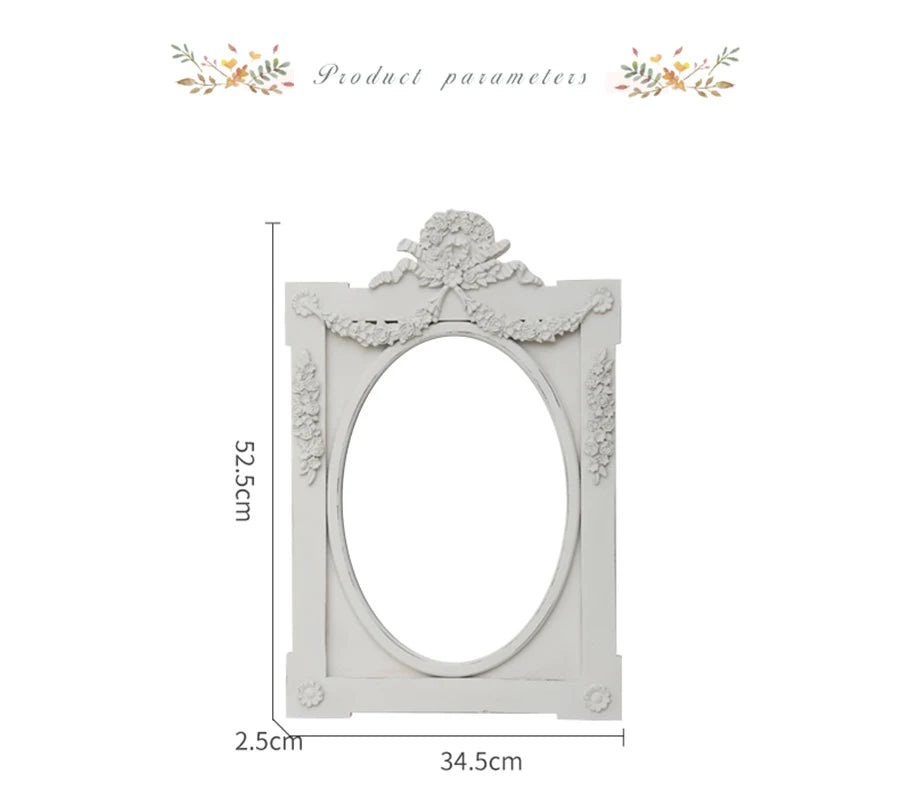 French Retro Makeup Mirror Dressing Table Pink Princess Decorative Mirror Wooden Resin Hand-carved Wall Mirror Wall Home Decor
