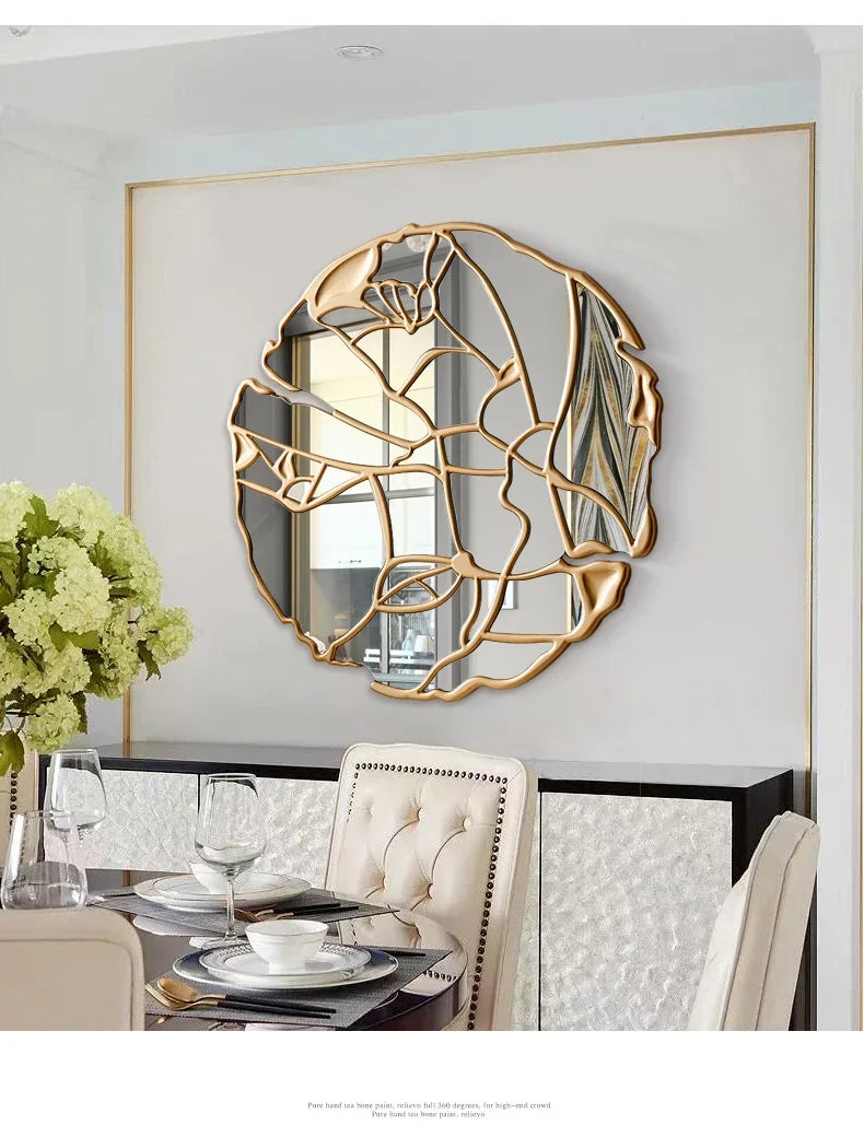 Nordic Luxury Shower Mirror Round Wall Arts Gold Bathroom Mirrors Large Room Design Modern Home Miroir Mural Decoration Mirror