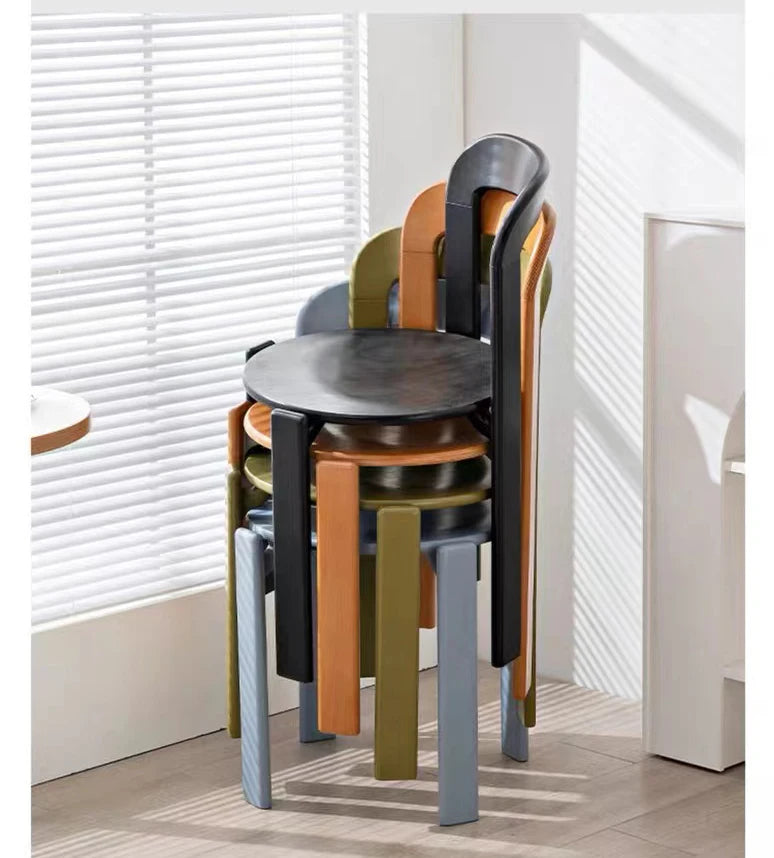 Nordic Beech Solid Wood Plywood Dining Stackable Vintage Curved Rey Backrest Swiss Chair