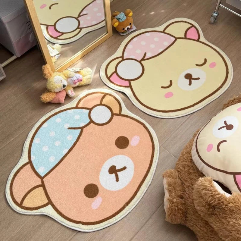 Cute Bear Home Decoration Floor Mat Irregular Cartoon Girl Bedroom Carpet Nightcap Bear Children Rug Plush Soft Foot Mats Tapete