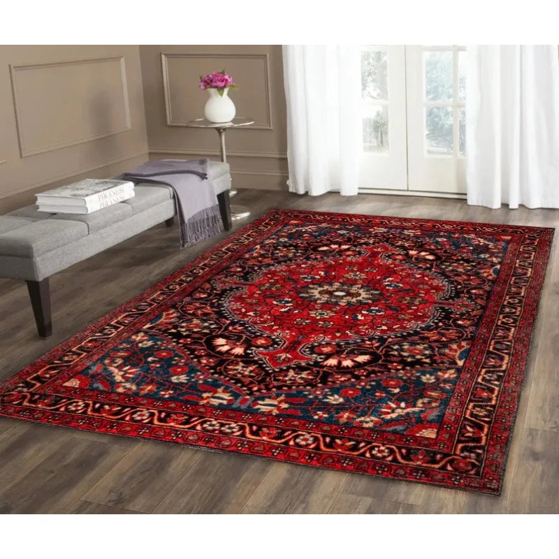 Oriental Medallion Red Area Rug Rustic Mid Century Modern Small Red Dark Blue Carpet Rugs for Living Room Bedroom Dining Room