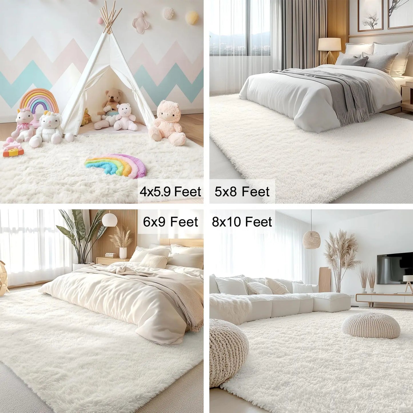 Olanly Large Area Rugs For Living Room Bedroom Soft Fluffy Shaggy Bedside Rug Indoor Floor Plush Carpet for Kids Dorm Home Decor