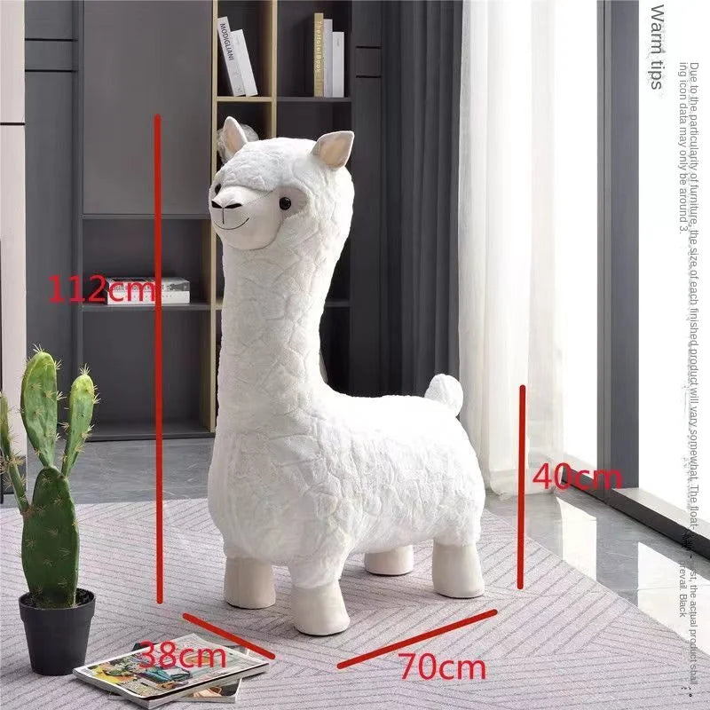 FULLOVE Cartoon Alpaca Stool Children's Casual Shoes Changing Stool Children's Household Living Room Decoration Doll Stool