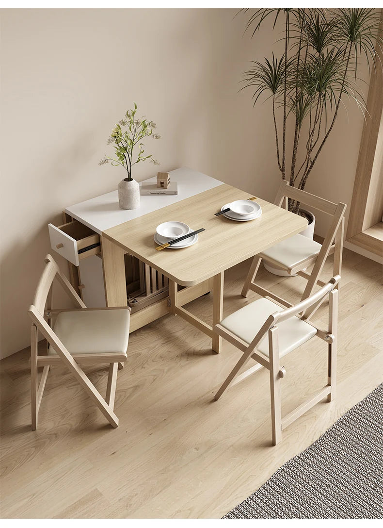 Folding Dining Table Set 6 Chairs Luxury Vintage Square Dining Table Extensio Nordic Mesas Y Sillas De Comedor Kitchen Furniture