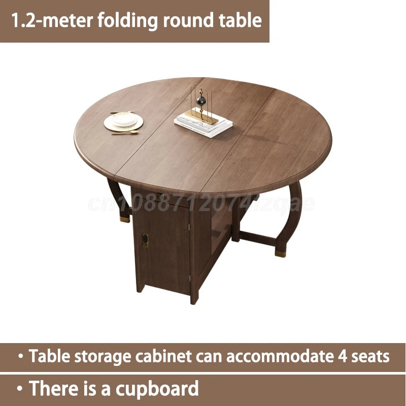 Foldable Dining Table Solid Wood Round Table 1.2m Multifunctional Dining Table And Chair Combination Furniture For Save Space