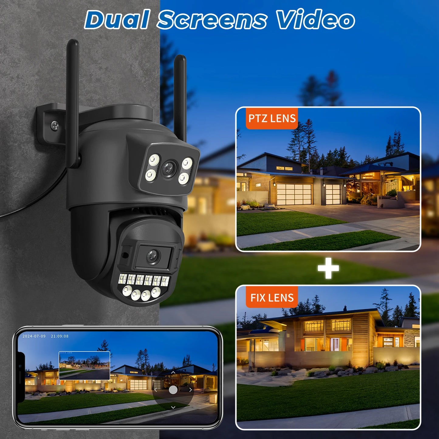 5K 10MP HD Wifi PTZ Camera Outdoor 8MP Dual Lens Dual Screen AI Auto Tracking IP Camera CCTV Audio Video Surveillance P2P O-KAM