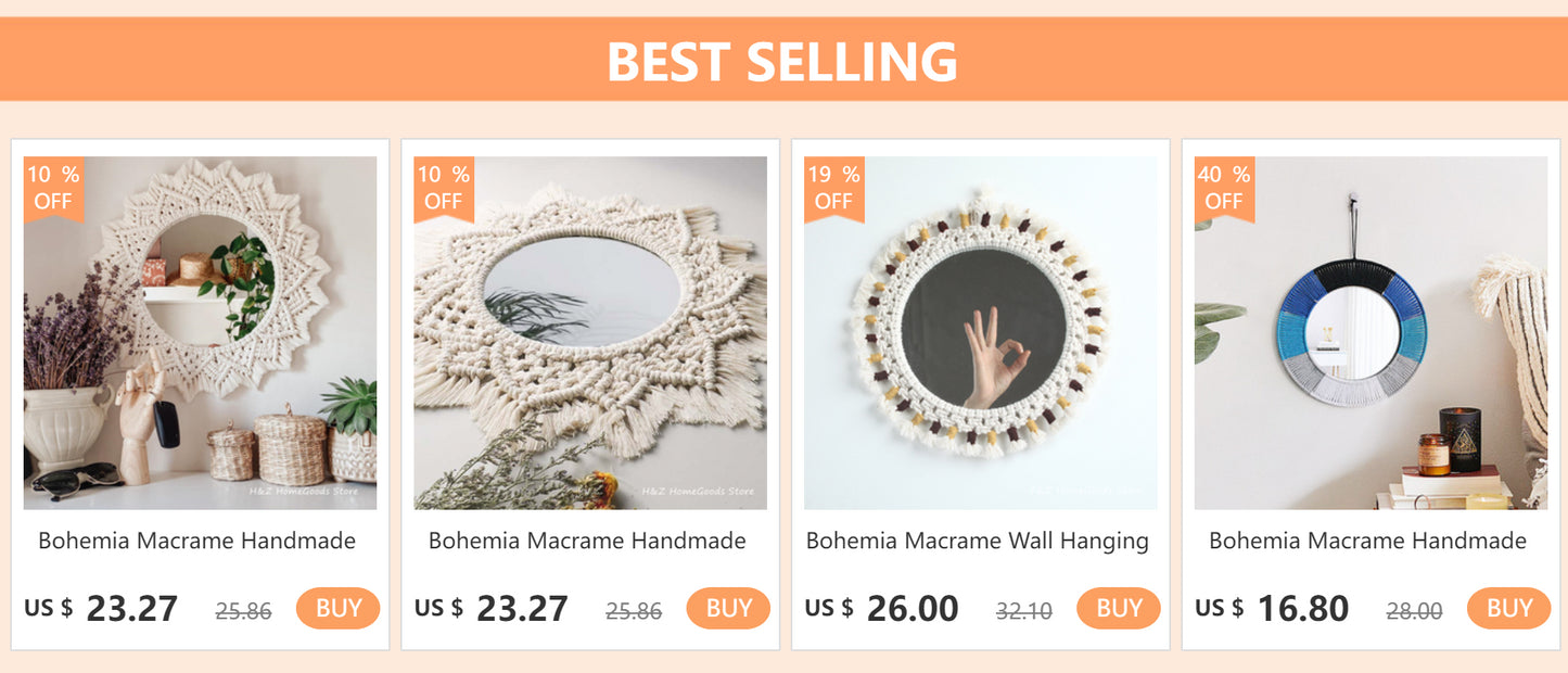Bohemia Macrame Handmade Makeup Decorative Mirror Wall Tapestry For Bedroom Livingroom Bathroom Home Decor Shower Round Mirrors