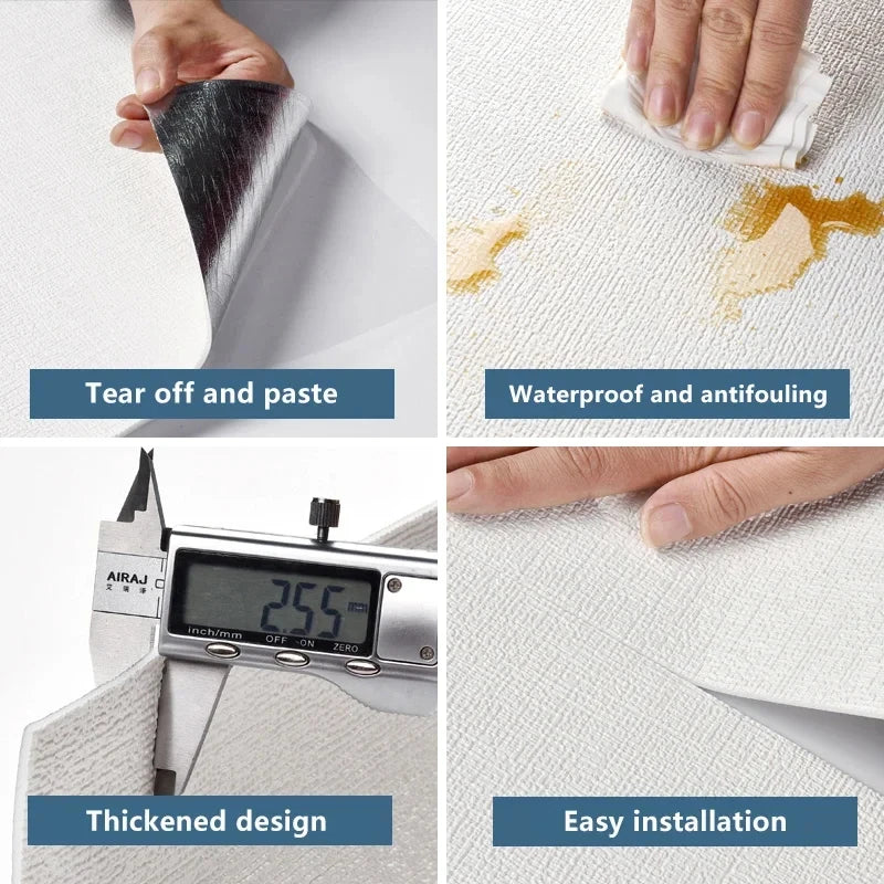 Linen Wallpaper Self-adhesive Waterproof Moisture-proof and Moldy Resistant 3D Wall Stickers Home Living Room Wall Decoration