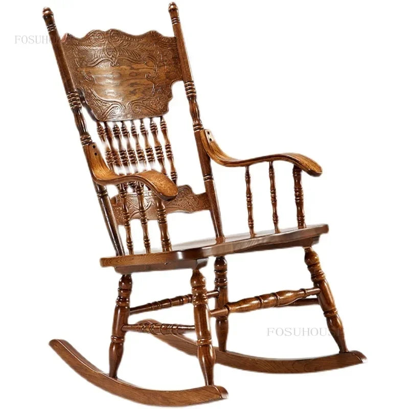 American Living Room Rocking Chairs Furniture Home Balcony Leisure Back Armchair for Adults Retro Homestay Dormitory Recliner Z