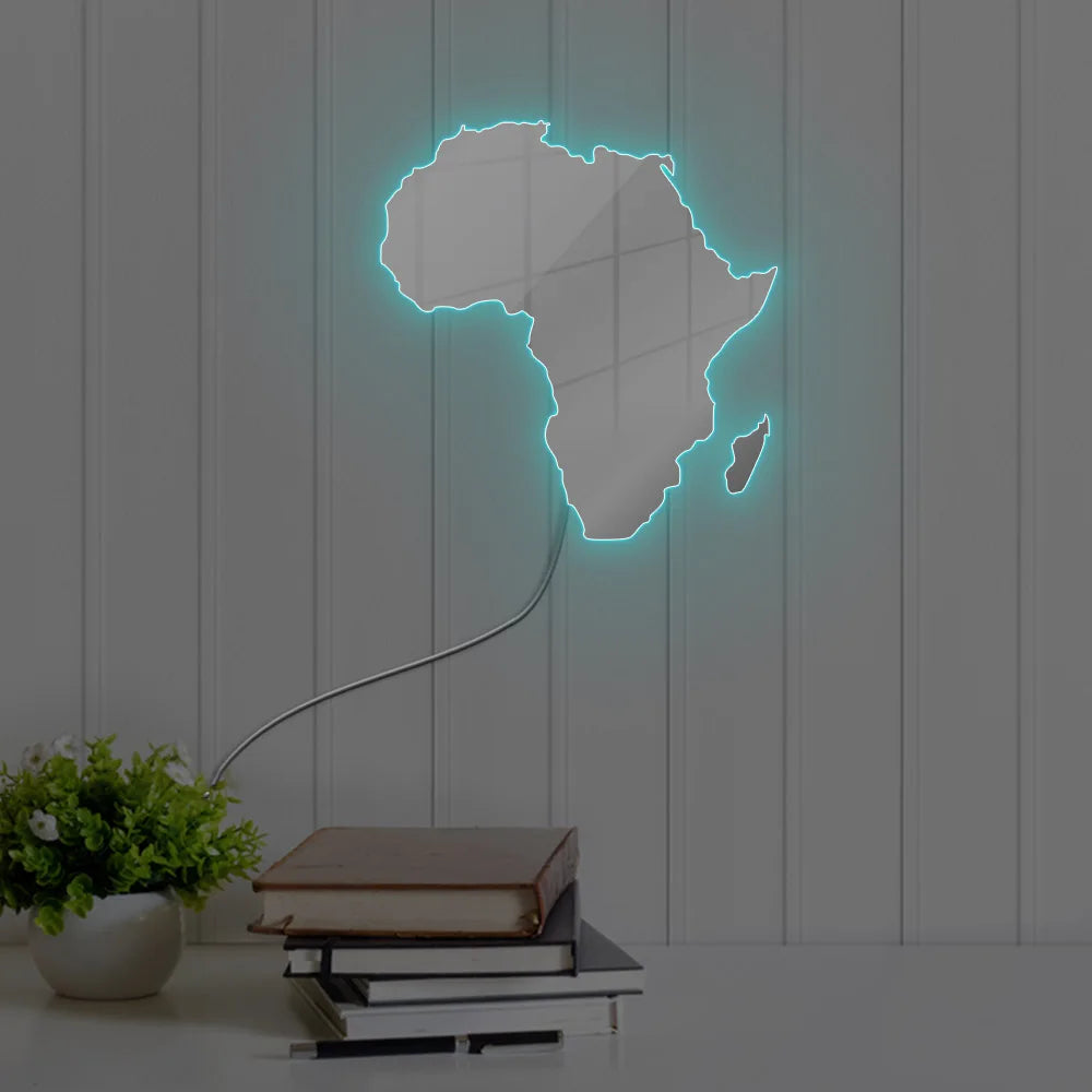 Map Of Africa Light Up Neon Sign For Bedroom Office Glowing African Map Geography Luminous Wall Mirror LED Lighting Home Decor