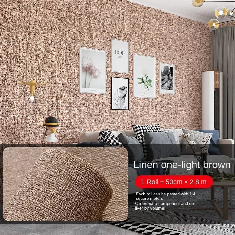 Linen Wallpaper Self-adhesive Waterproof Moisture-proof and Moldy Resistant 3D Wall Stickers Home Living Room Wall Decoration